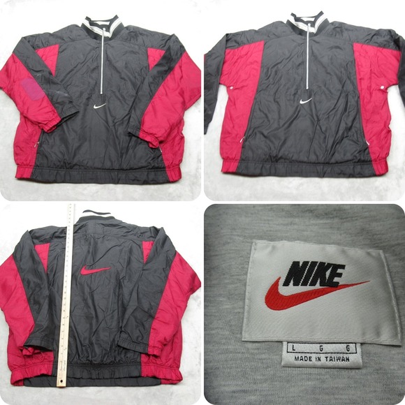 Nike Windbreaker Mens Large Black Red Pullover Anorak Light Pack READ VTG 90s - Picture 1 of 14